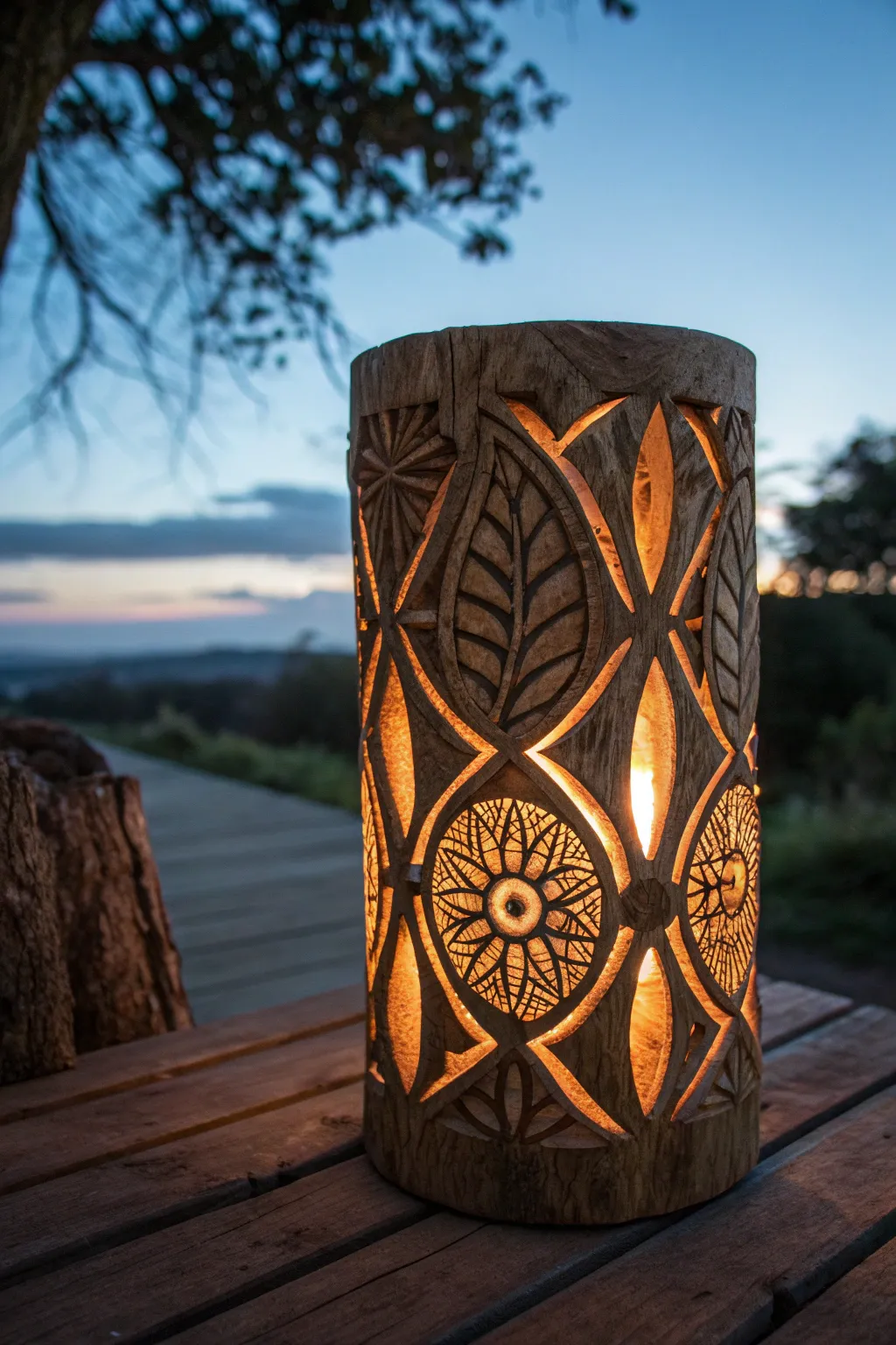 Illuminate your space with handcrafted brilliance: Carved tree stump lights that transform shadows into art.