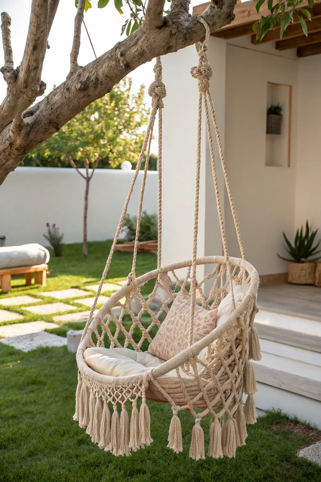 Elevate your outdoor space with a boho-chic macrame swing seat—where craftsmanship meets comfort.