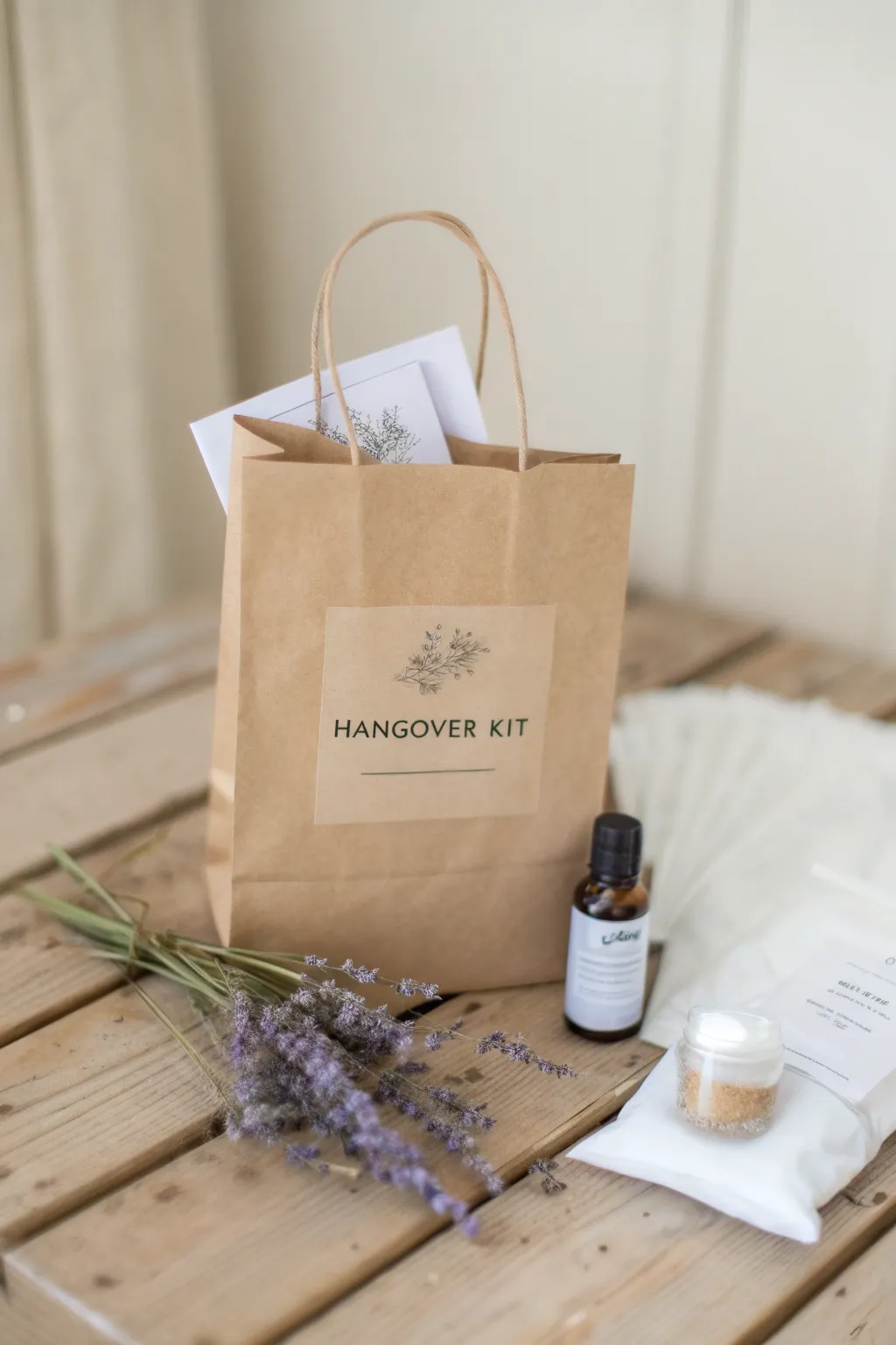 A chic hangover kit to save the day – perfect for a thoughtful DIY wedding welcome bag!