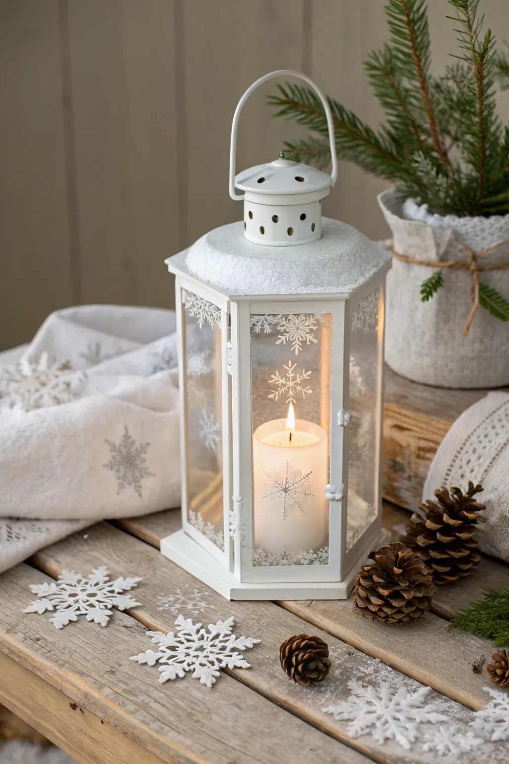 Illuminate your winter nights with a touch of Scandinavian elegance and boho charm—perfectly embodied in this snow-covered lantern.