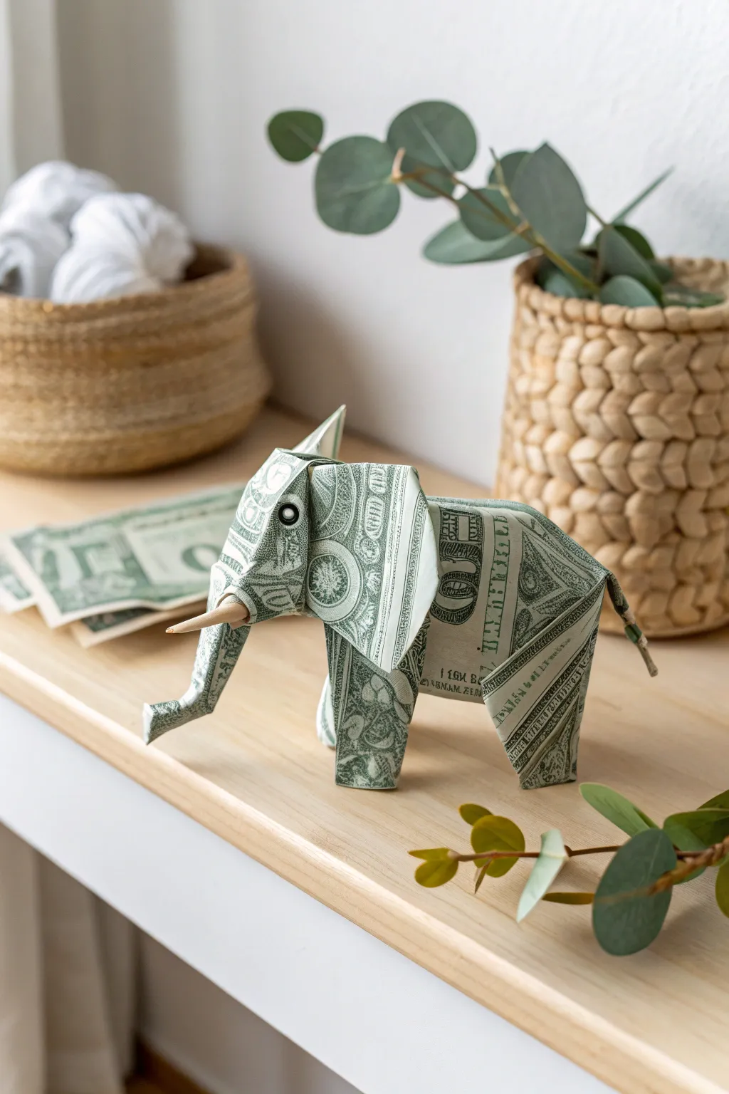 Unfold creativity and wisdom with this charming dollar bill origami elephant, a perfect blend of simplicity and elegance.