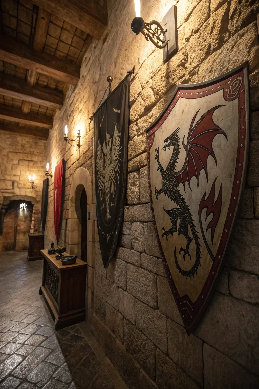 Medieval shields bring a historic flair to decor.