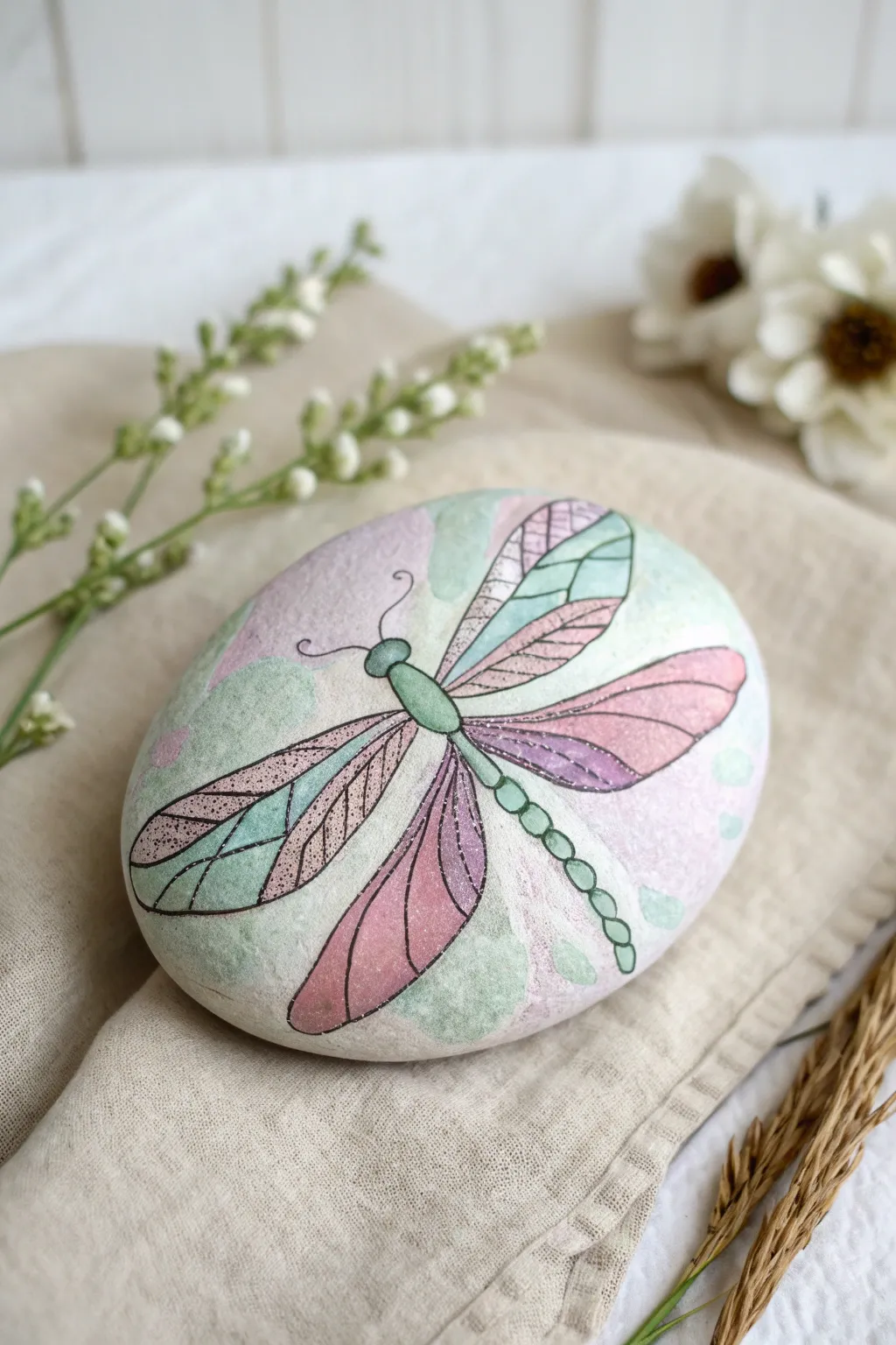 Capturing the delicate dance of dragonfly wings in soothing pastel layers.