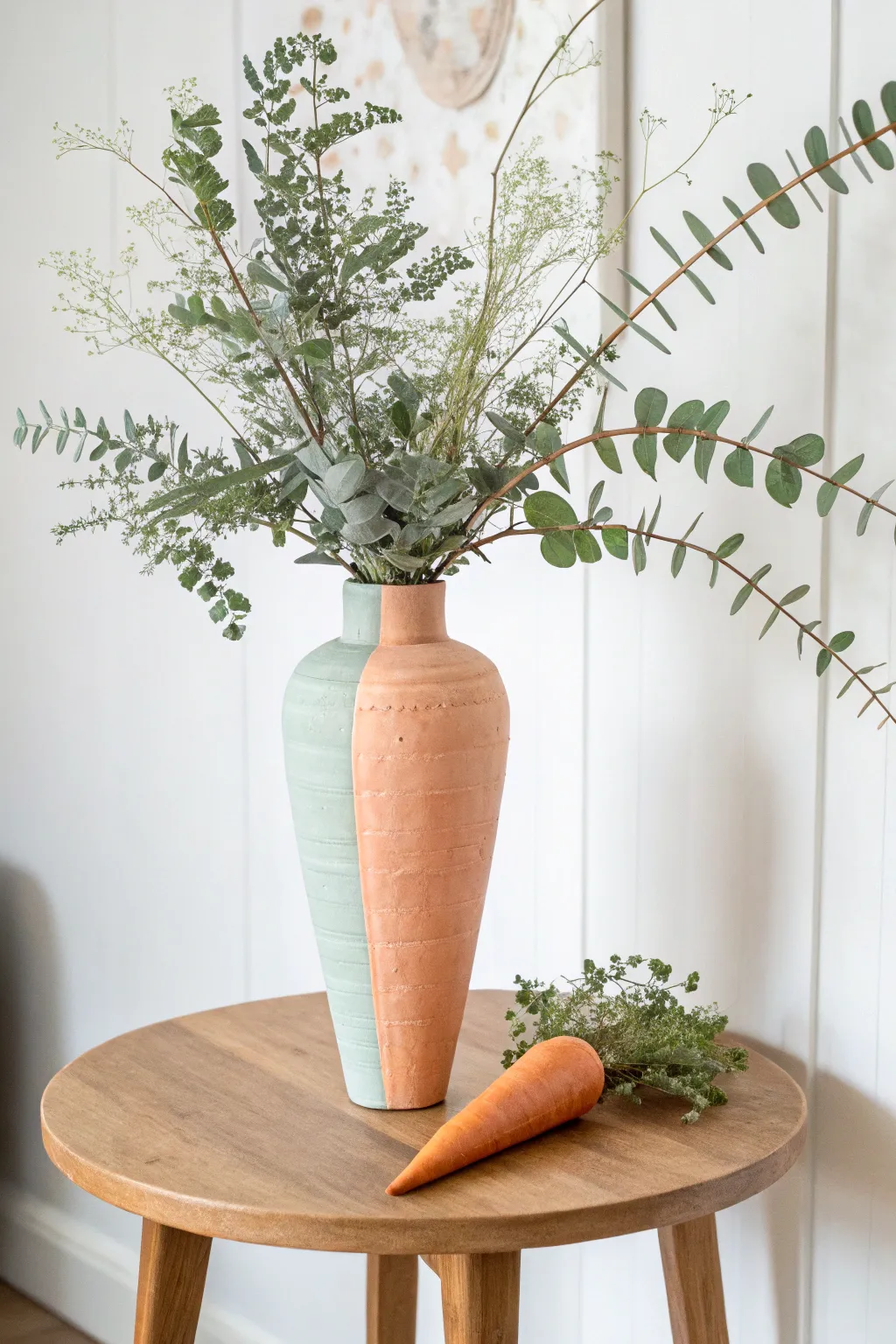 Brighten up your workspace with this charming carrot-themed centerpiece, blending Scandinavian minimalism with a boho twist.