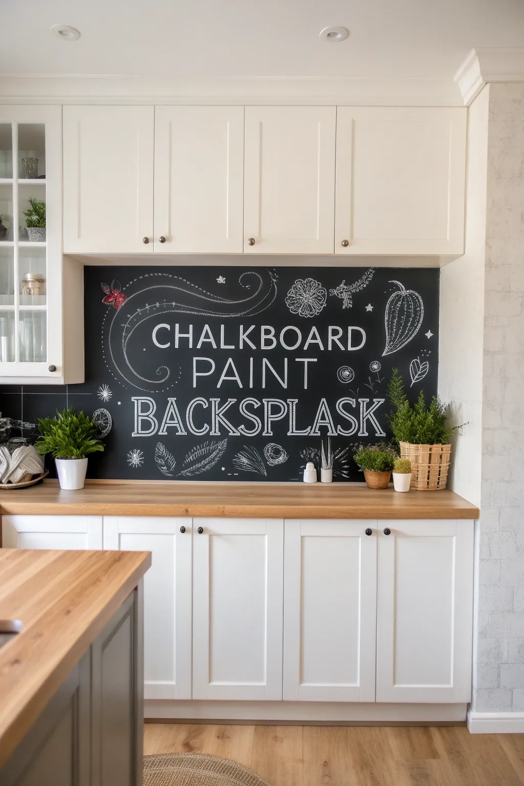 Add a playful touch to your kitchen with a chalkboard paint backsplash – where creativity meets functionality!