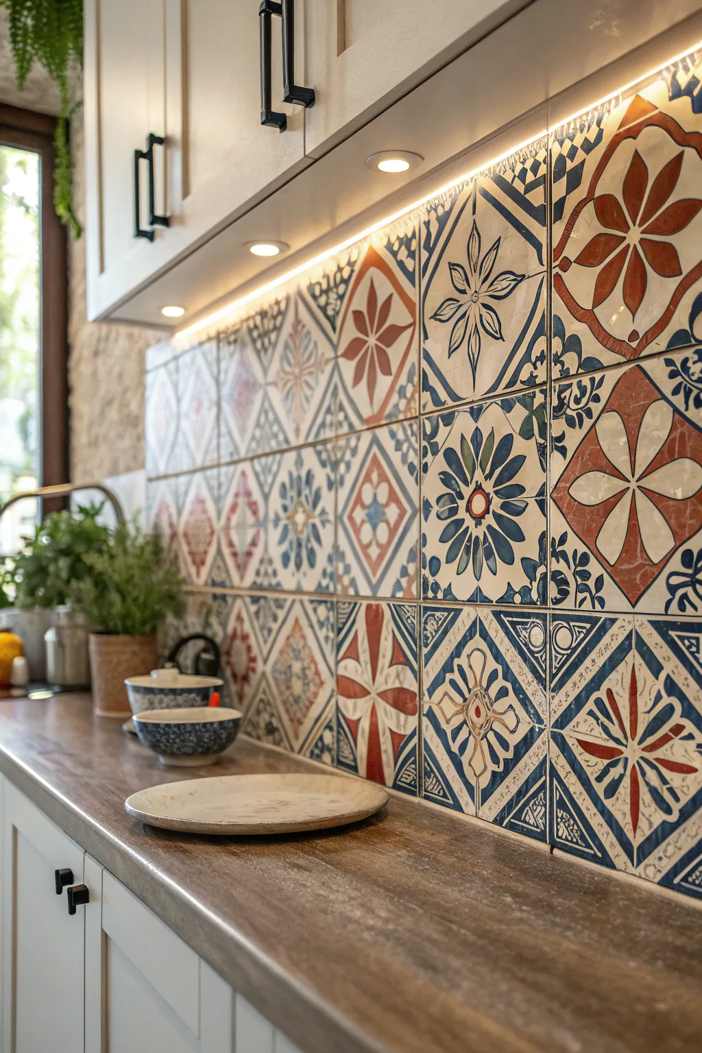Transform your kitchen into a masterpiece with bold, Moroccan-patterned tiles for a stunning backsplash statement.