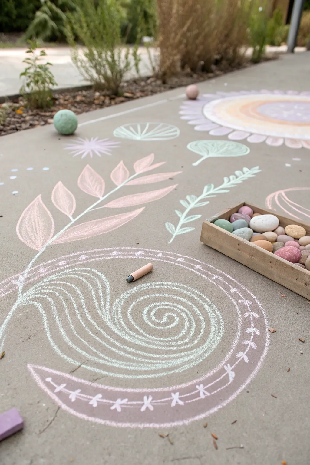 Unleash your creativity with soothing abstract shapes and soft pastels. #ChalkArt #CreativeUnwind