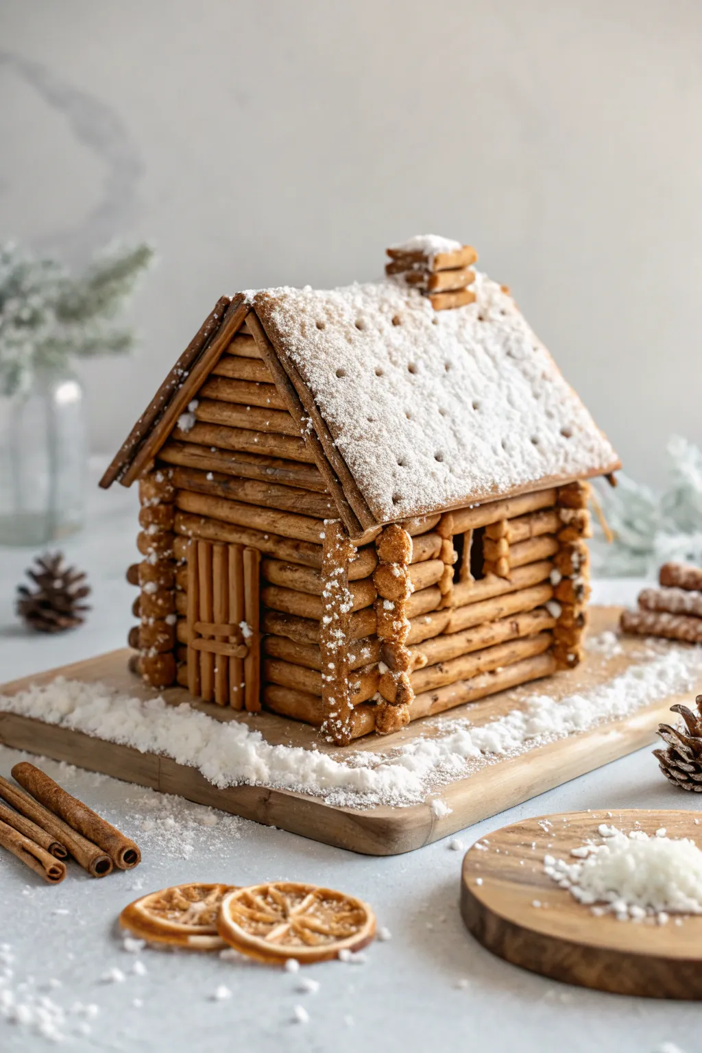 Embrace rustic charm this holiday season with a minimalist gingerbread log cabin!