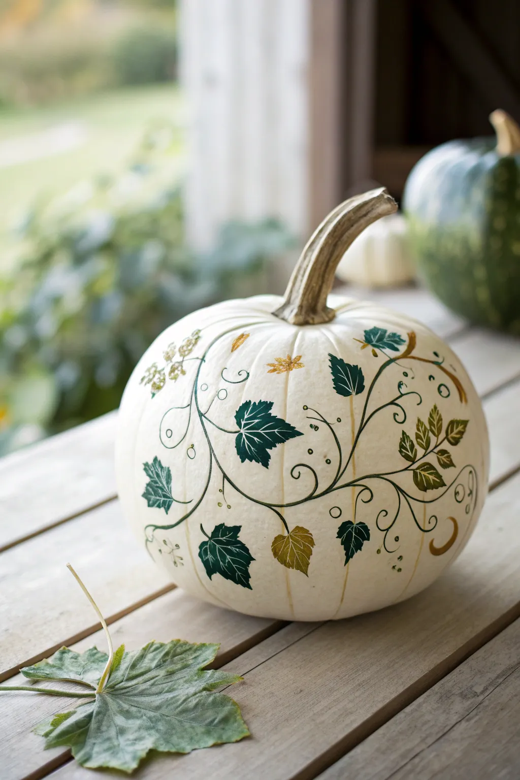 Embrace the beauty of autumn with this elegantly painted gourd, celebrating nature's artistry.