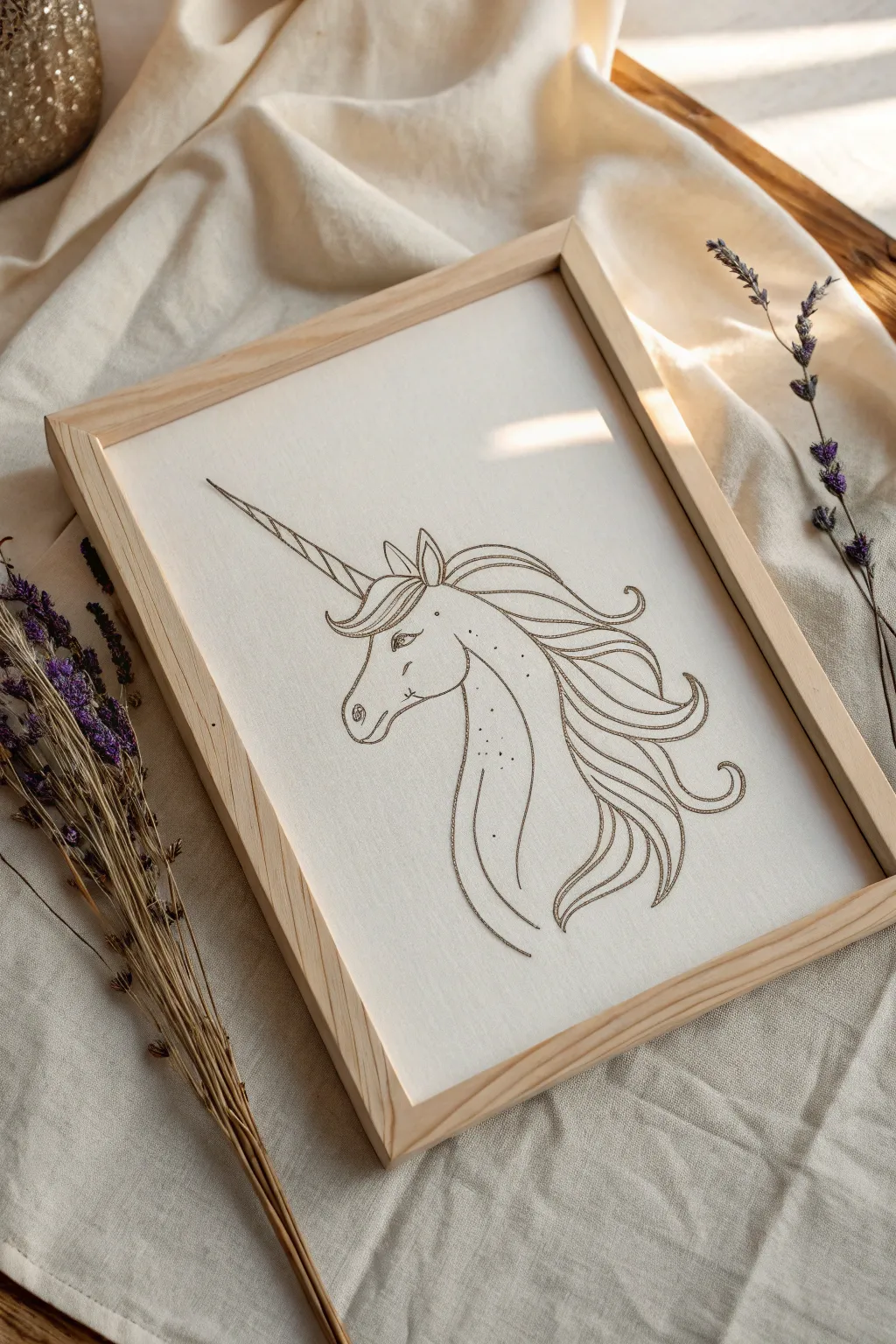 Embrace a touch of magic with this minimalist unicorn line drawing, perfect for adding whimsical elegance to your space.