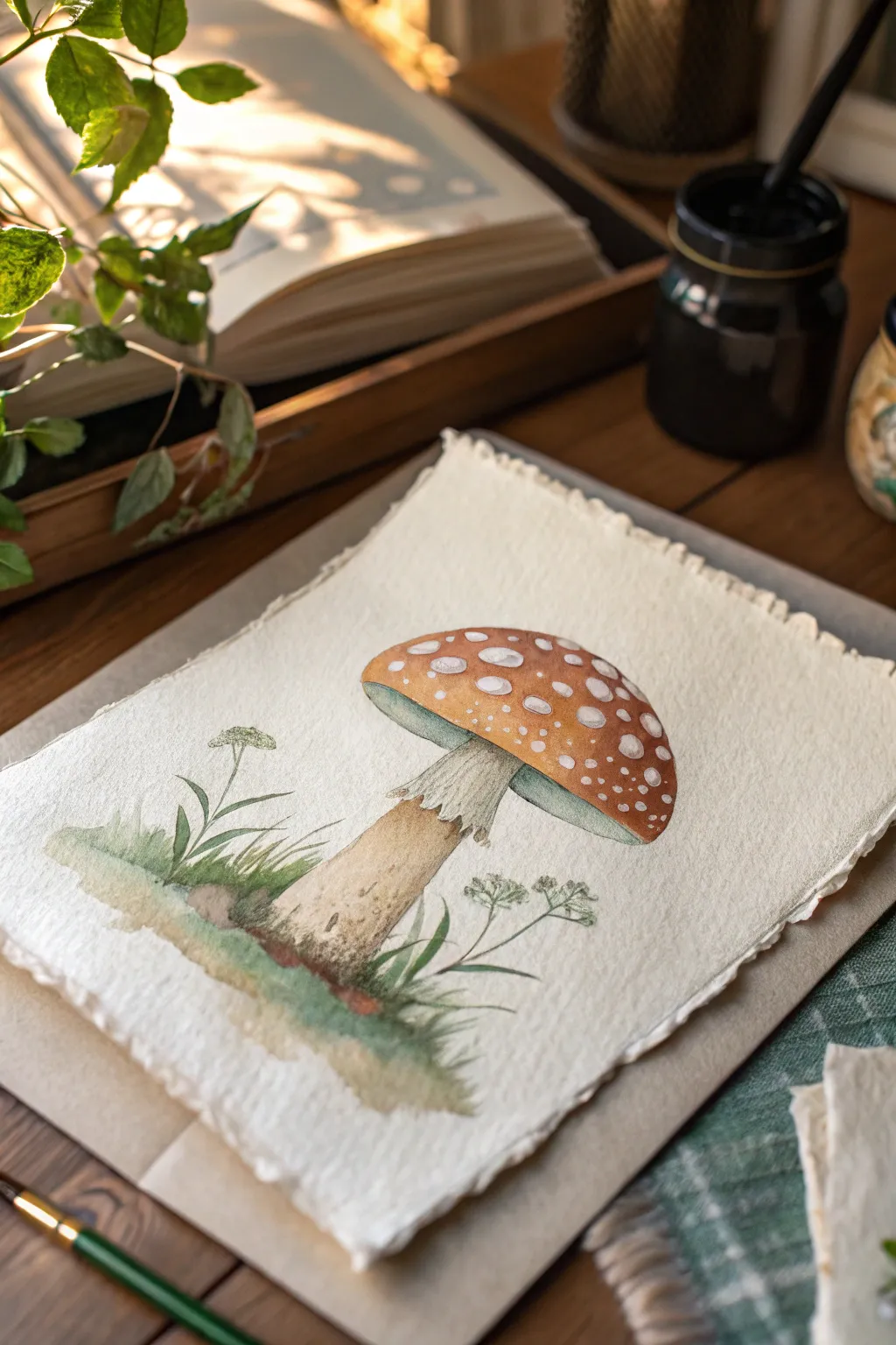 Discover the art of simplicity with this charming oil pastel resist mushroom painting, where natural beauty meets minimalist elegance.