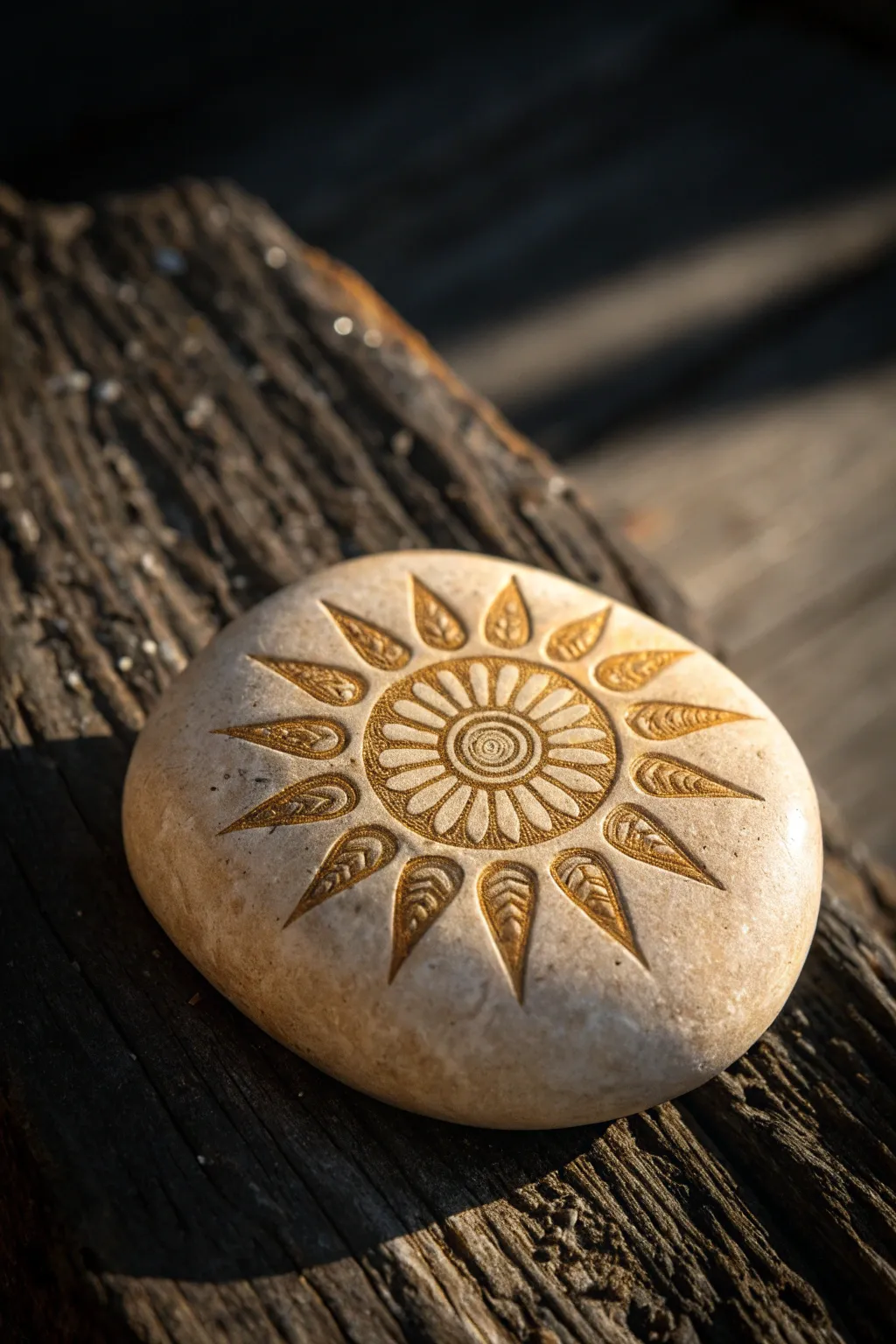 Illuminate your space with the radiant charm of a handcrafted sunburst stone.