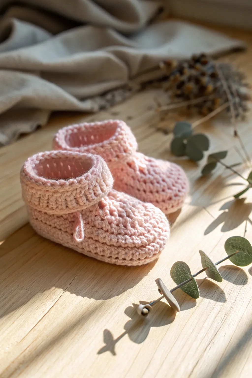 Crafted with love: Adorable crochet baby booties for a cozy touch of warmth.