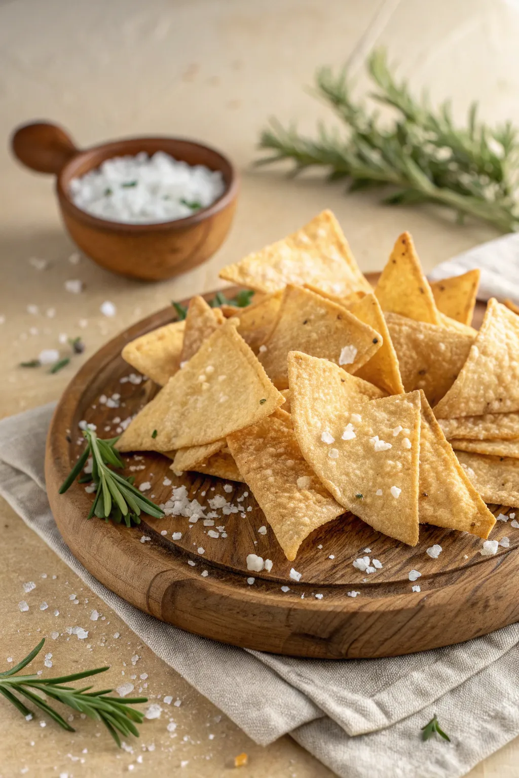 Elevate your soup game with these simple yet stylish tortilla dippers. Perfectly crispy with a touch of rustic elegance.