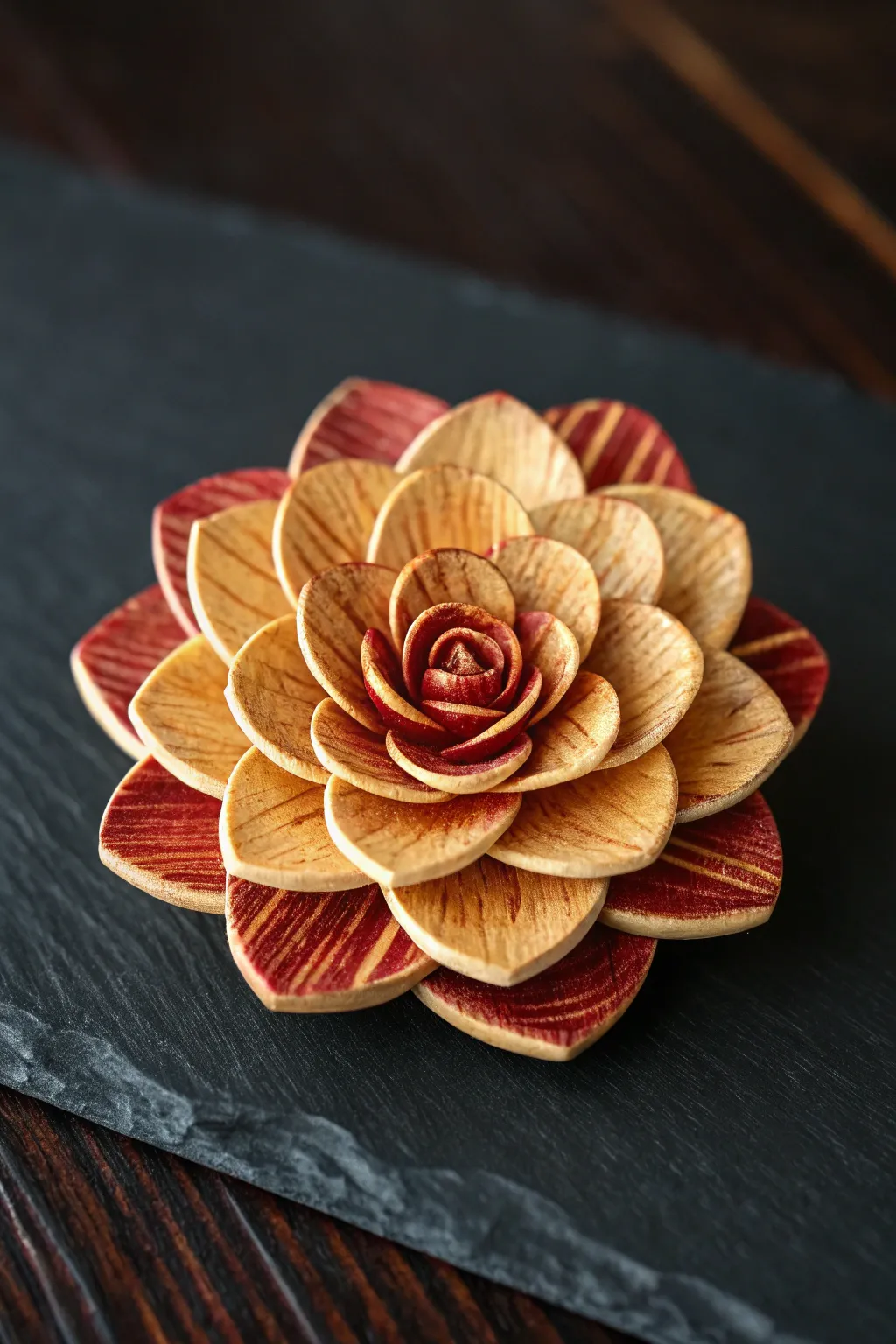 A timeless bloom: handcrafted wooden flower that never fades.