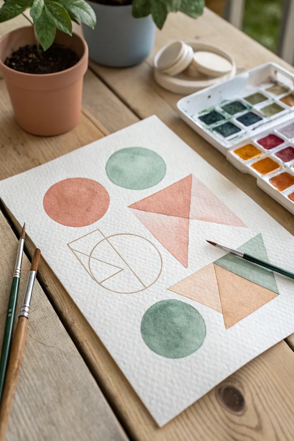 Embrace simplicity with elegant watercolor geometry—an artful blend of shape and hue.