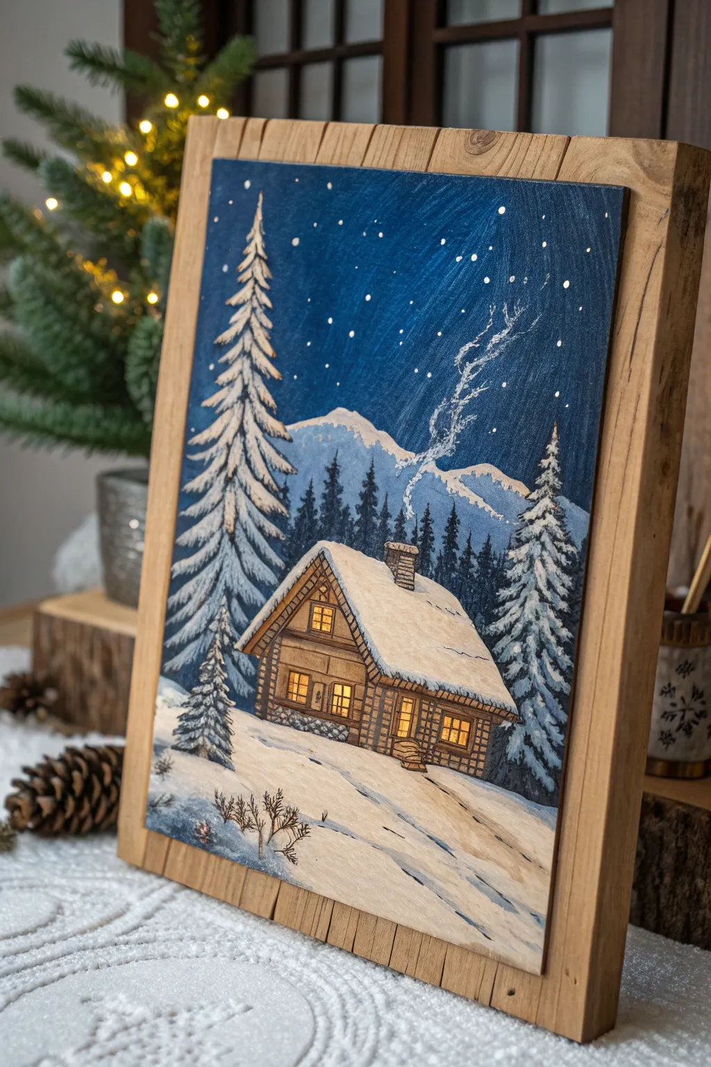 Transform your space with seasonal charm: Hand-painted winter scenes on wood for the discerning craftsman.