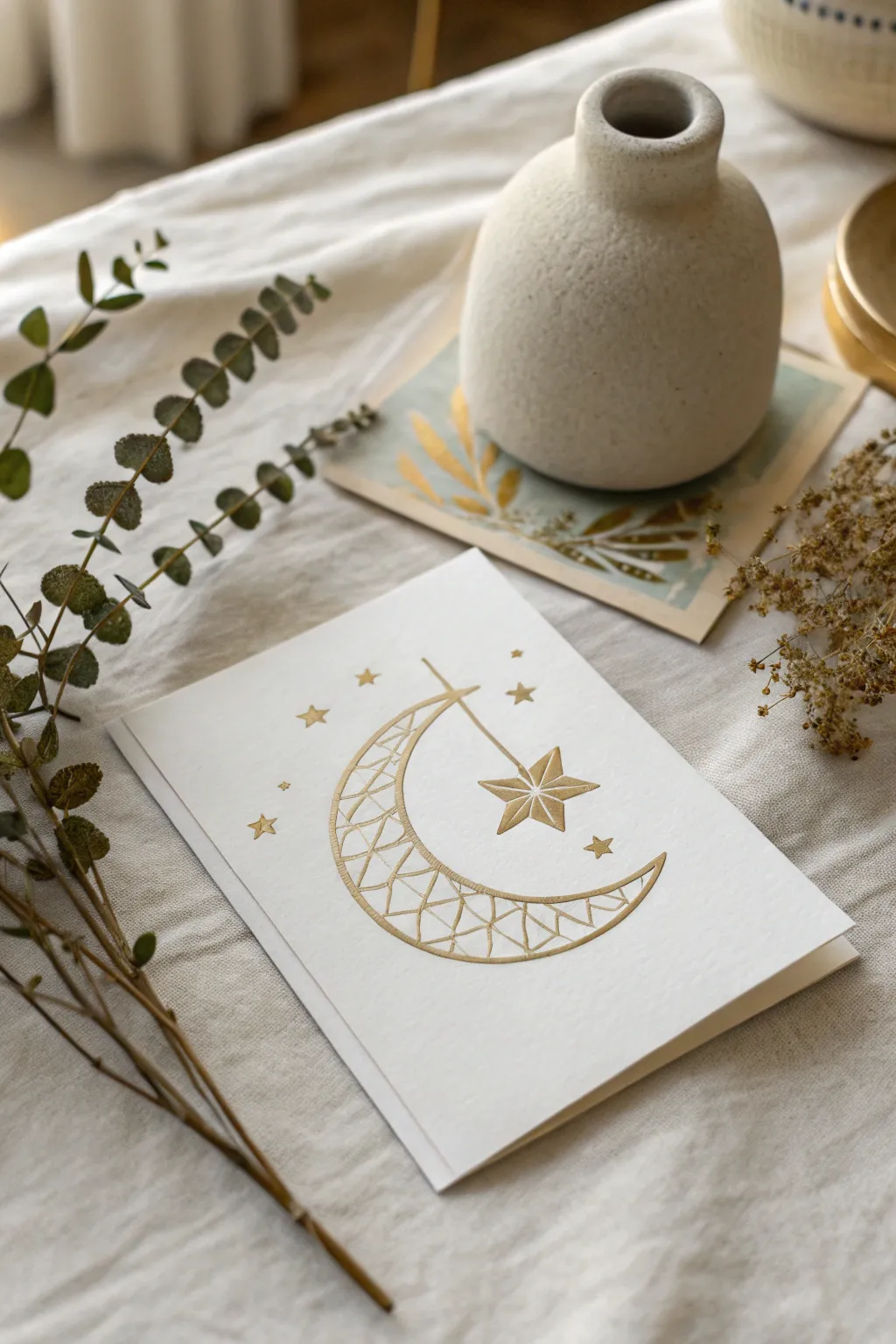 Embrace the elegance of minimalism with a chic Eid card design that speaks volumes through simplicity.