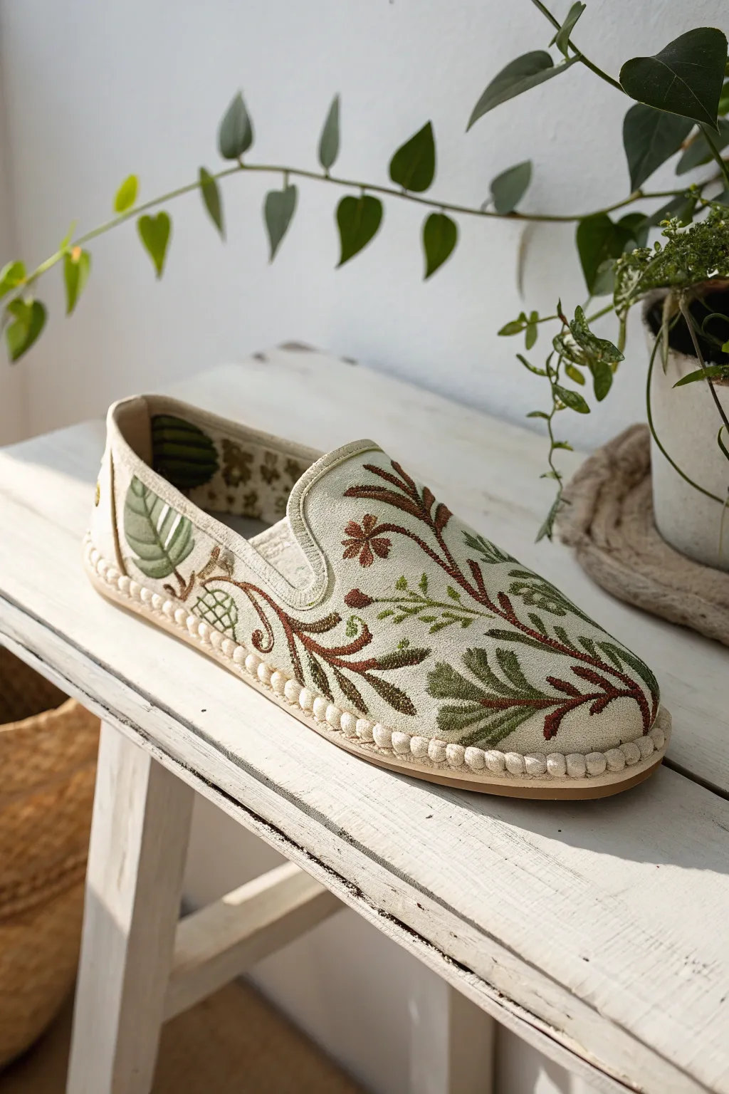 Step into nature with elegance: Discover the art of leaf and vine embroidery.