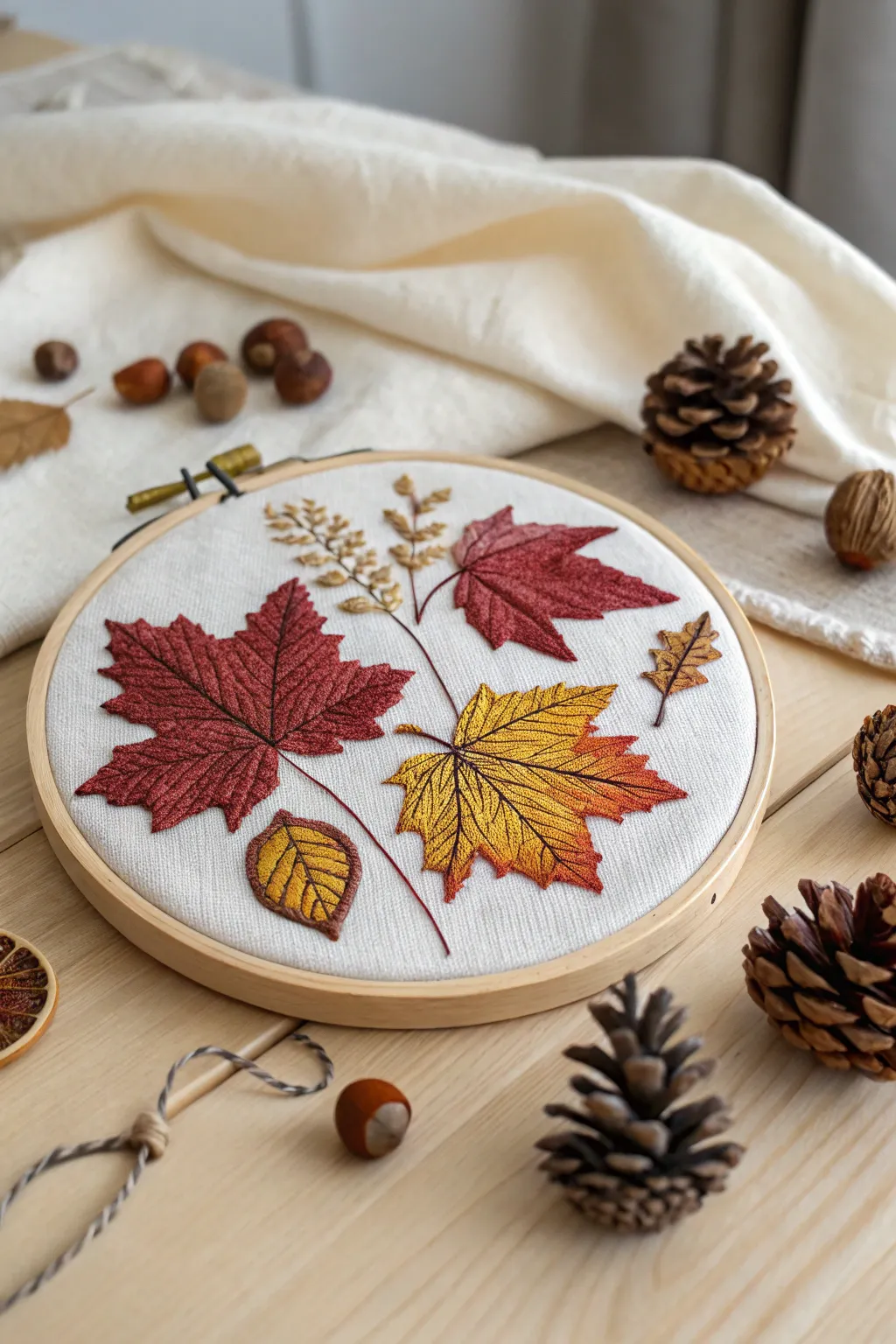 Embrace the beauty of each season with handcrafted embroidery art.