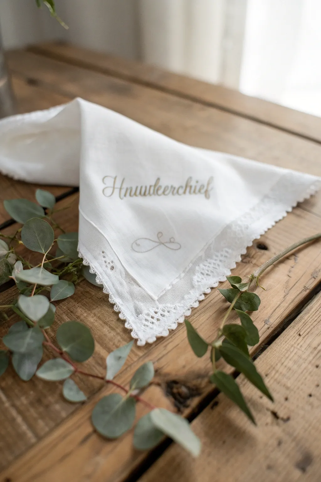 A heartfelt token of love: custom embroidered handkerchiefs for the wedding day.