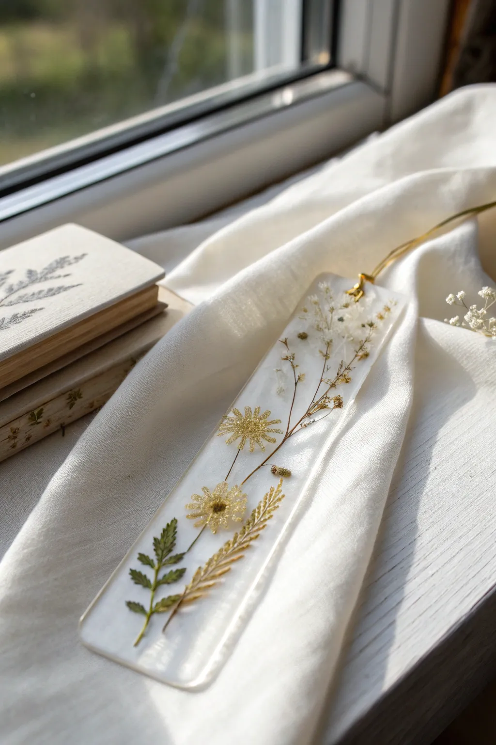 Elevate your reading experience with a handcrafted resin bookmark, blending nature and elegance.