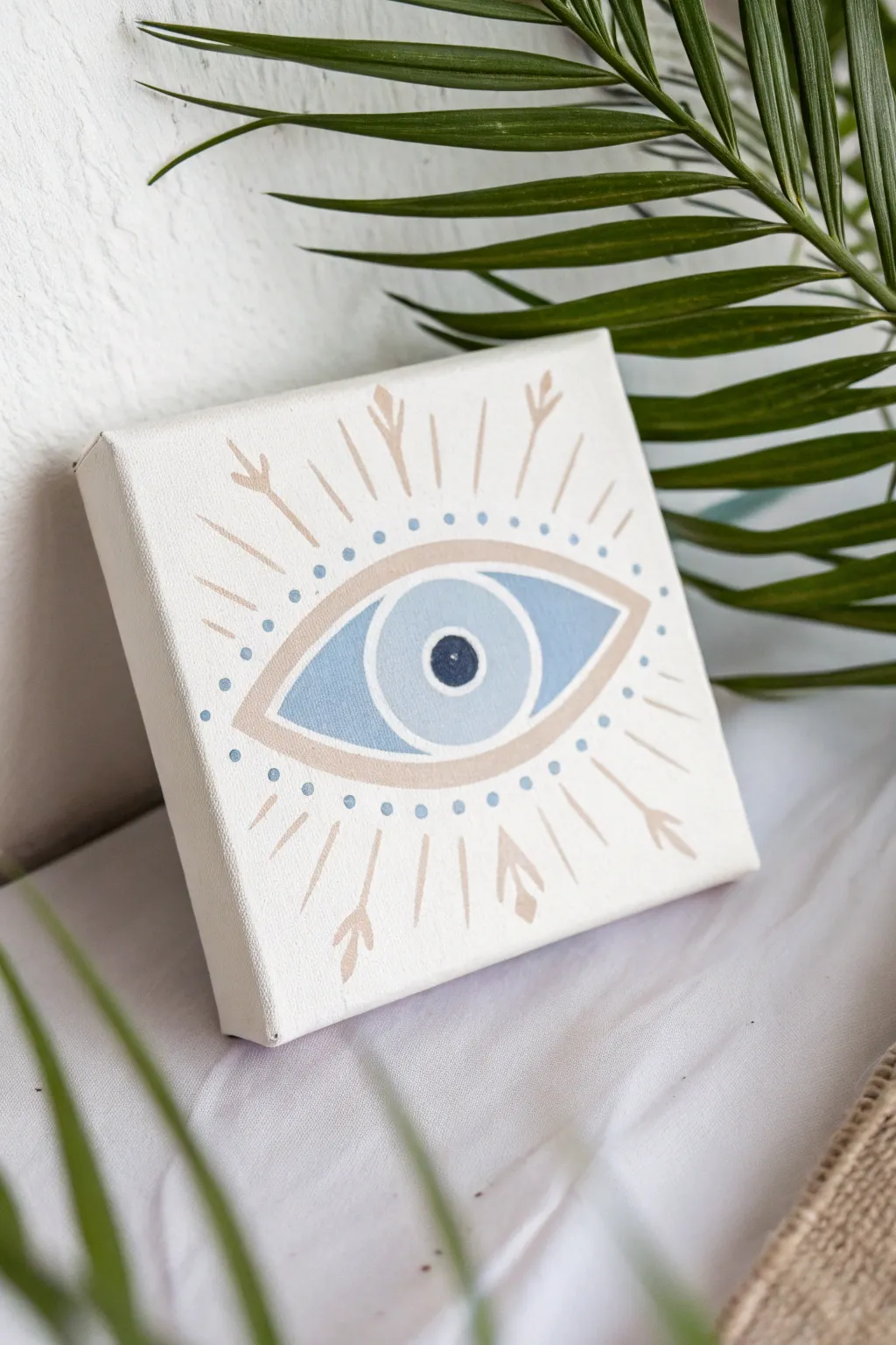 Embrace the power of simplicity with this minimalist evil eye painting. A touch of elegance for your serene space.