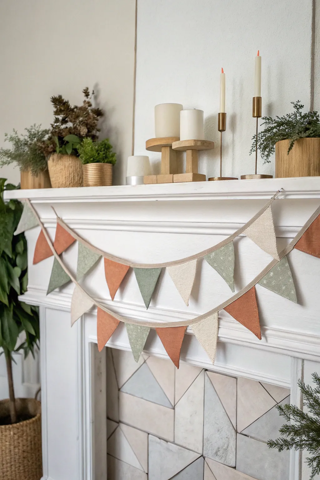 Add a touch of rustic elegance to your home with a handcrafted fabric banner. Perfect for a simple yet festive holiday decor.