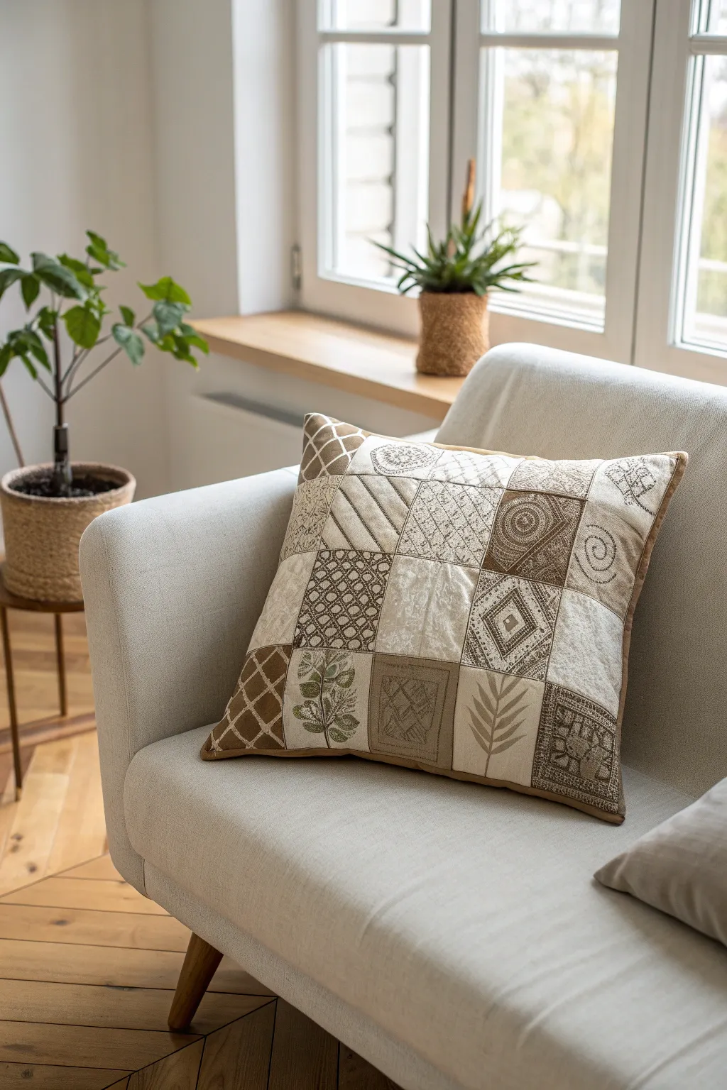 Add a touch of history and warmth to your space with a beautifully crafted patchwork cushion.