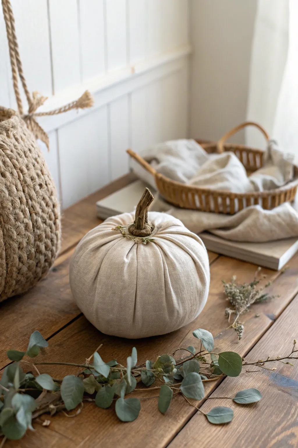 Crafted with care: breathe new life into old linens with these charming fabric pumpkins. 🍂 #EcoChic #MinimalistDecor