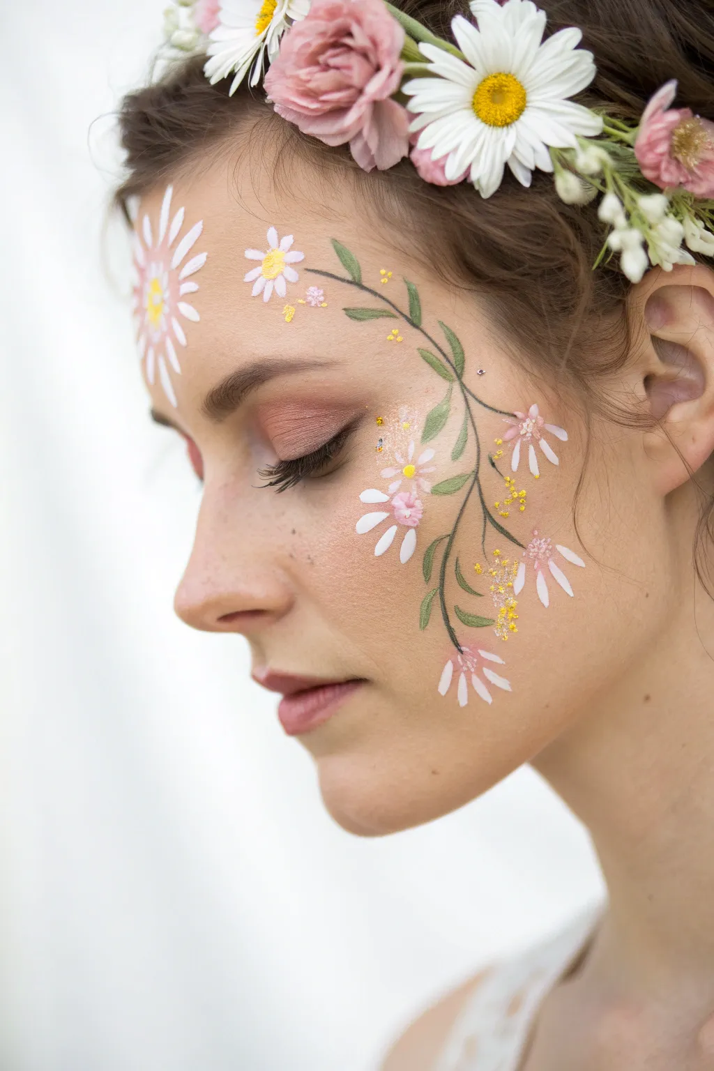 Embrace the beauty of balance with symmetrical floral face art.