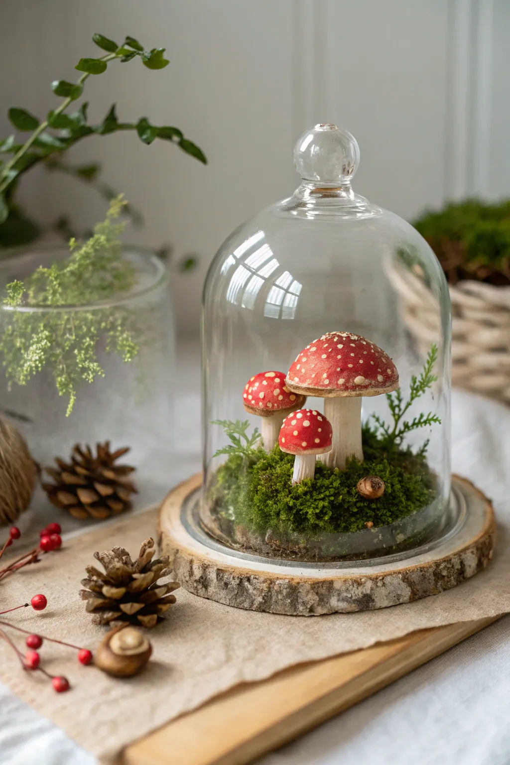 Discover the enchanting charm of miniature mushroom magic in your own fairy terrarium.