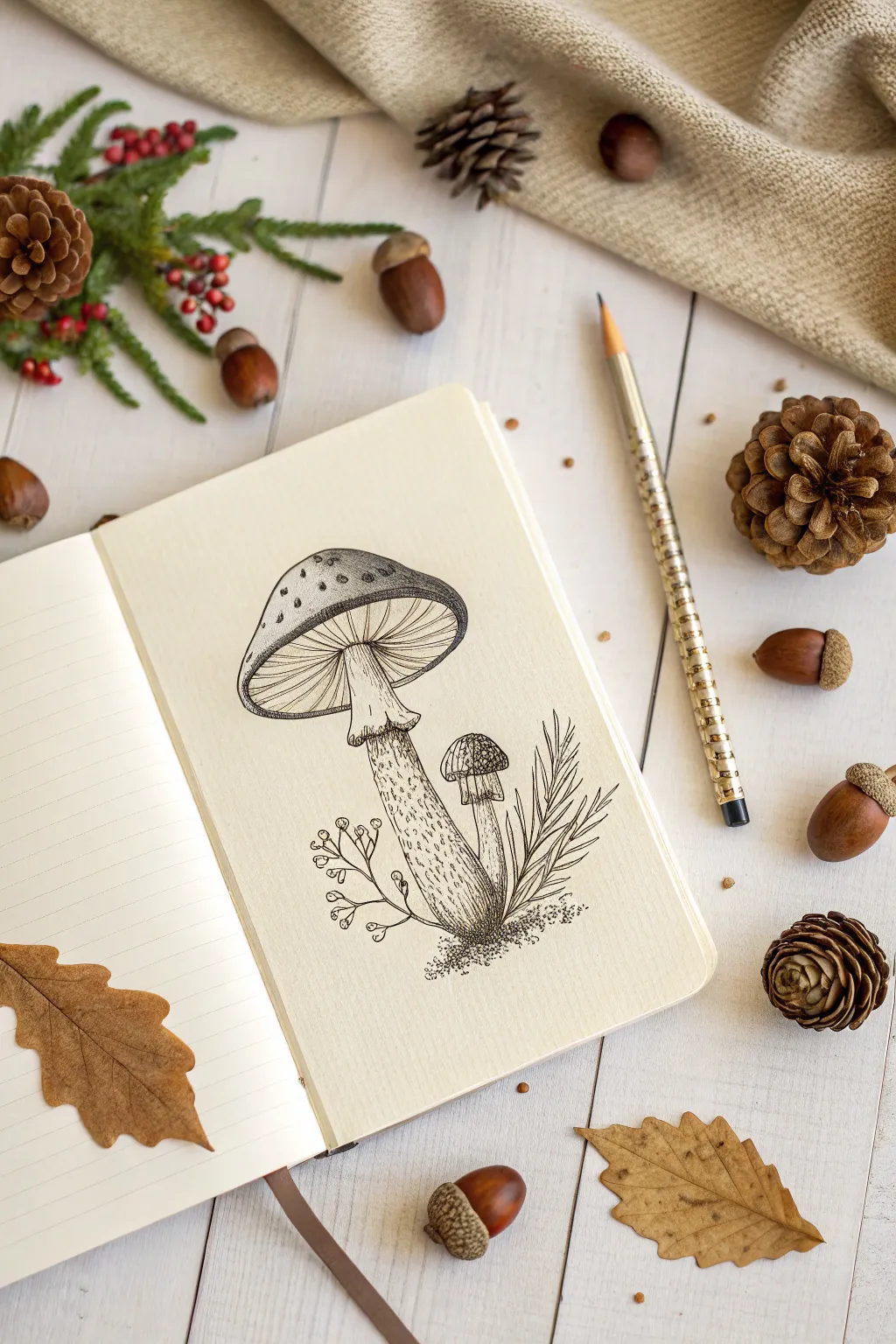 Capture the whimsical essence of autumn with charming mushroom doodles in your bullet journal.