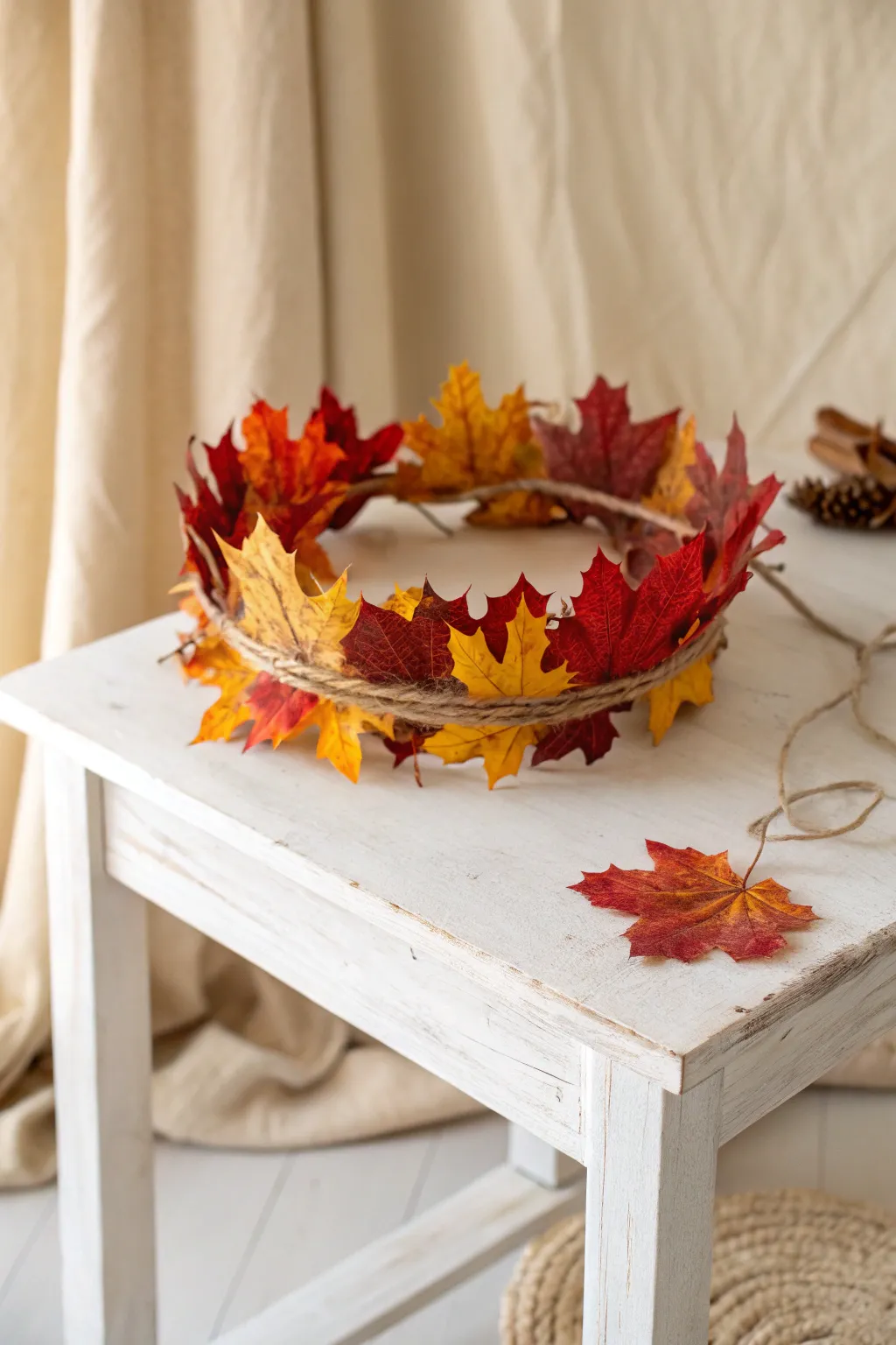Embrace the beauty of fall with a handcrafted leaf crown, perfect for little royals exploring nature's wonders.