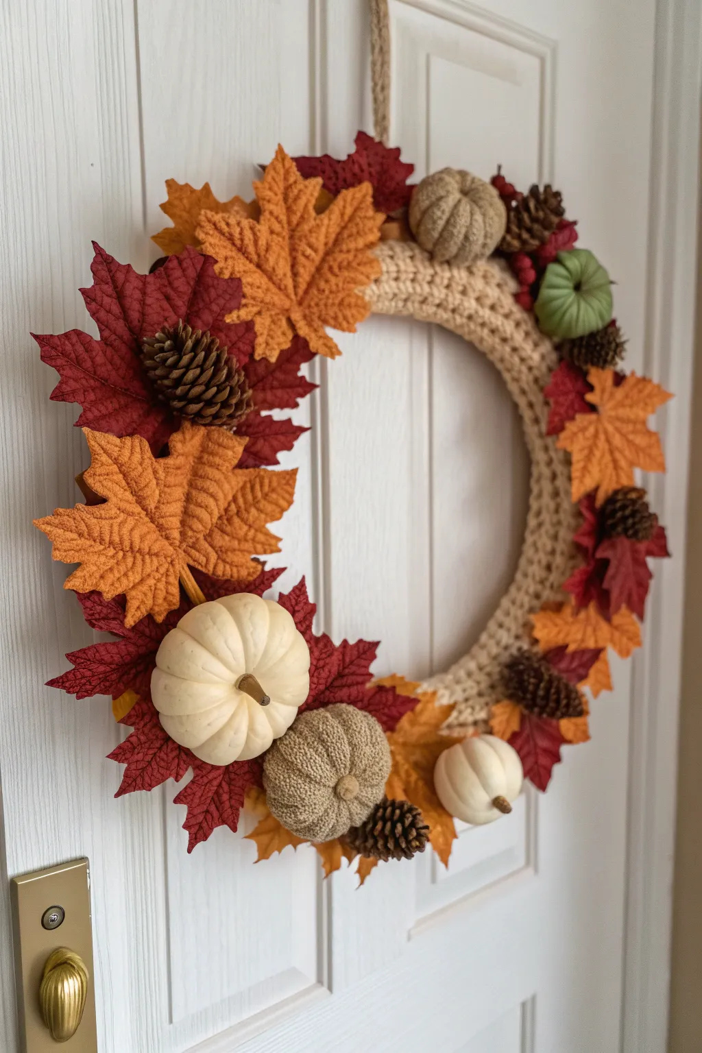 Welcome autumn with a handmade touch: a colorful crochet wreath that embodies the season's warmth and beauty.