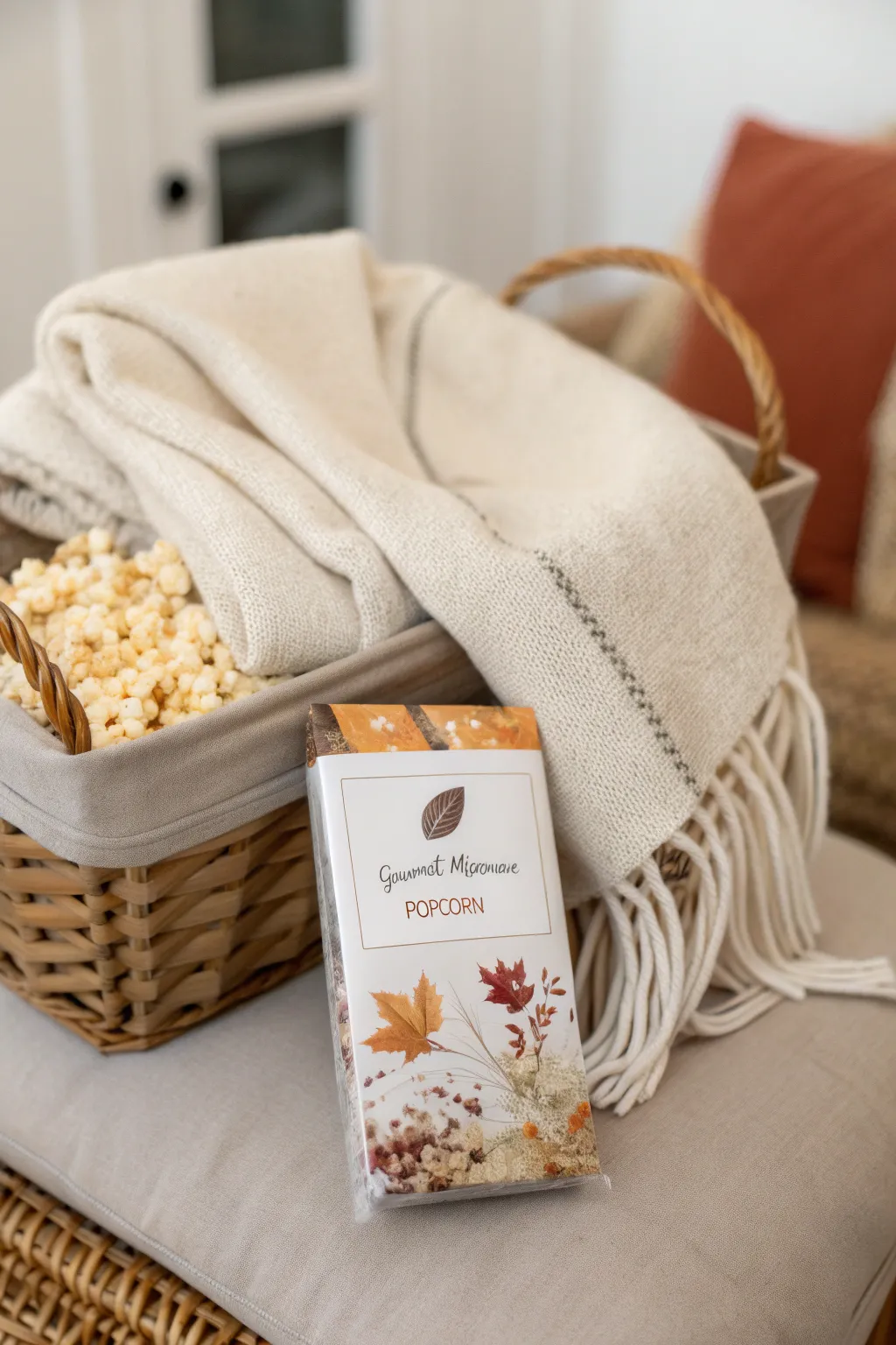 Create a cozy fall movie night with this elegant, minimalist gift basket.