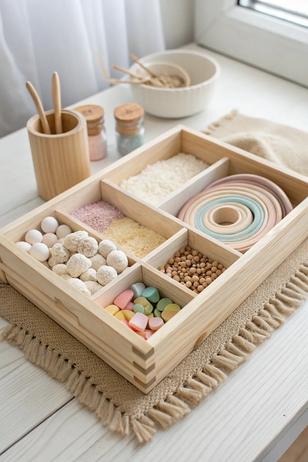 Explore textures with our DIY sensory bin, where simplicity meets creativity in a Scandinavian style.