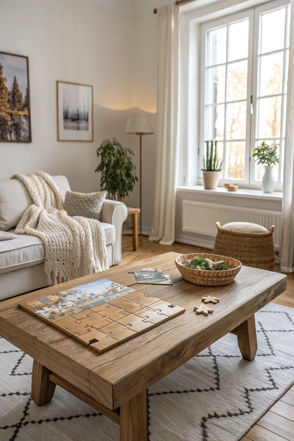 Craft cherished memories with a personalized family puzzle, where simplicity meets elegance on a cozy afternoon.