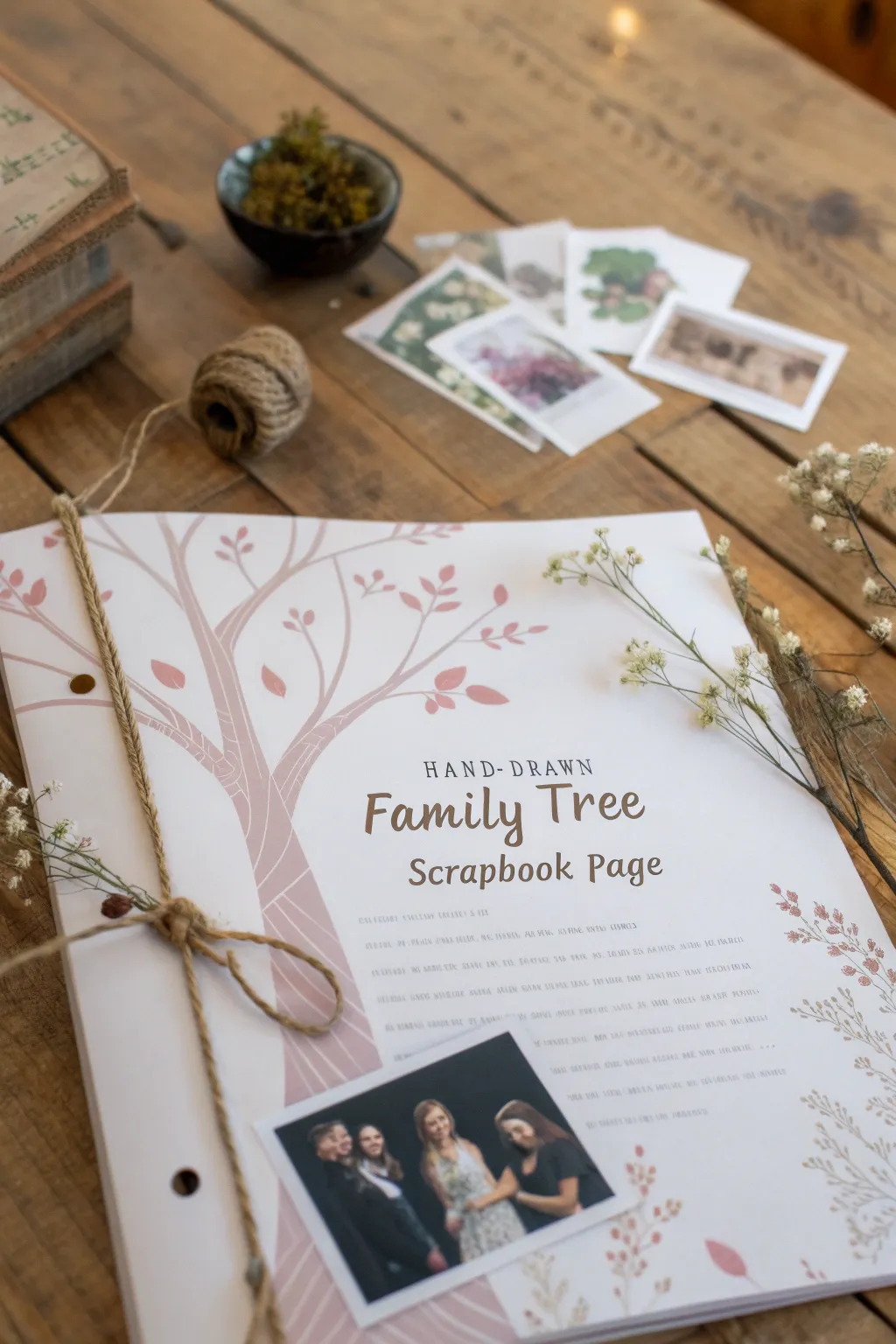 Create a timeless family tree scrapbook page that beautifully captures your heritage with minimalist and boho elegance.