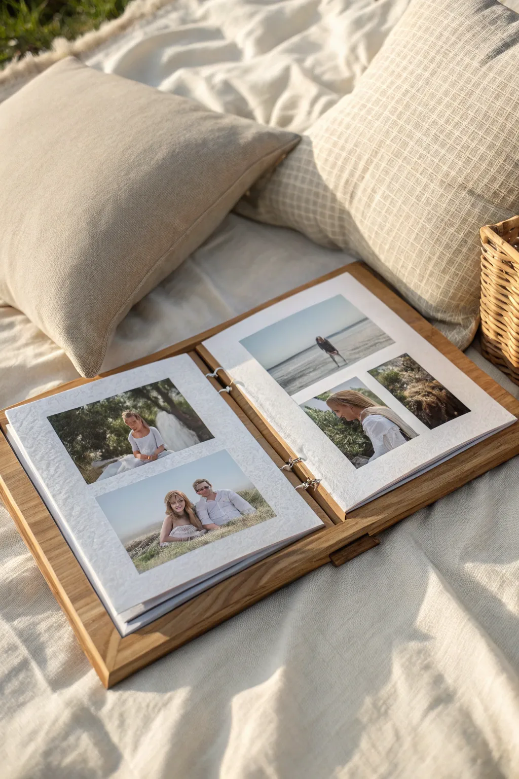 Cherish family moments with a beautifully crafted photo album, capturing timeless memories in a minimalist style.