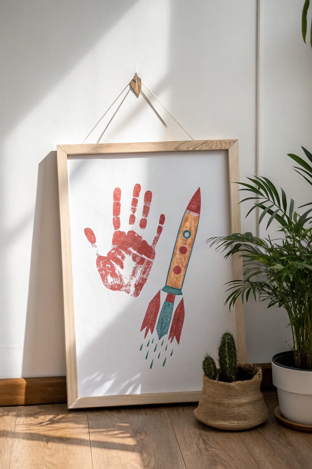 Ignite imagination with a handprint rocket poster—a heartfelt gift for a starry-eyed dad.