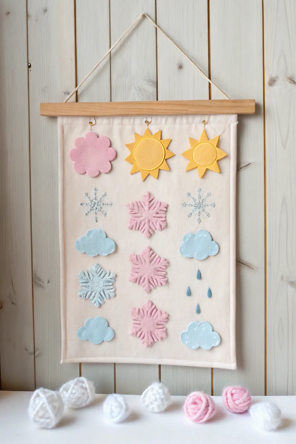 Embrace the beauty of simplicity with this charming felt weather chart, a perfect blend of education and elegance.