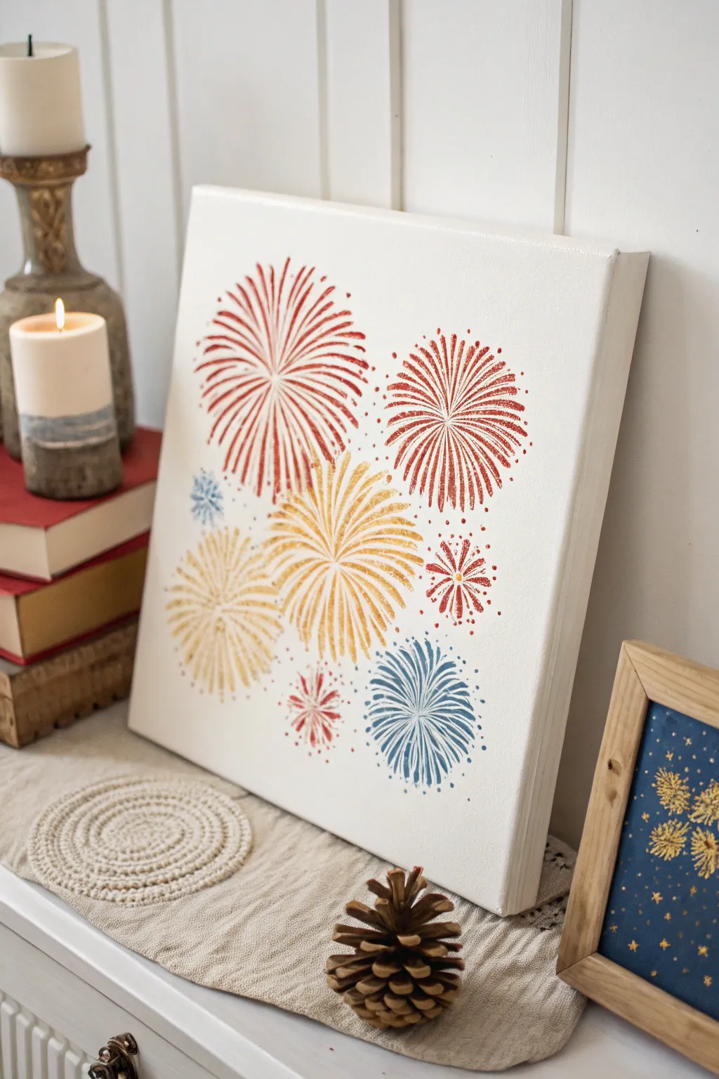 Celebrate creativity with vibrant fingerprint fireworks; a minimalist masterpiece that lights up your space.