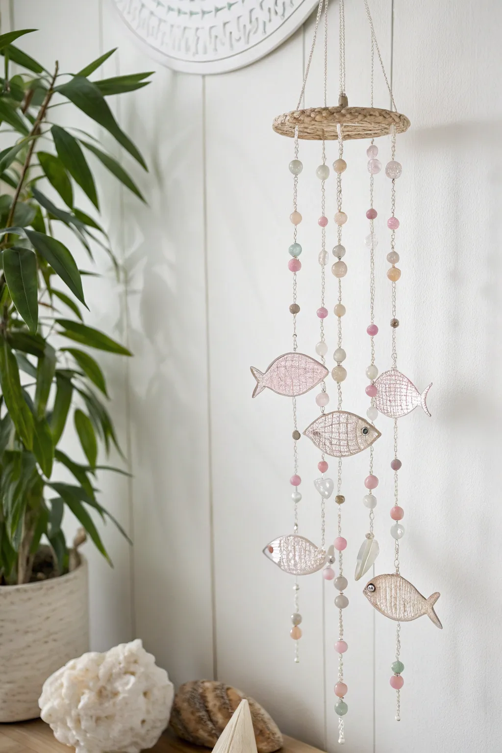Bring a gentle underwater dream to life with this elegant beaded fish mobile, perfect for adding tranquility to any space.
