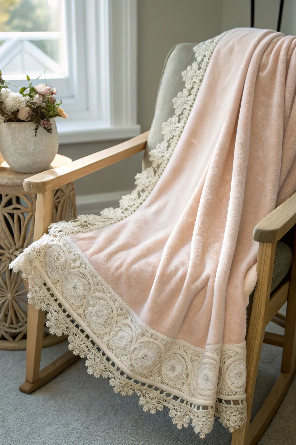 Add a touch of vintage elegance to your fleece blanket with stunning lace trim.
