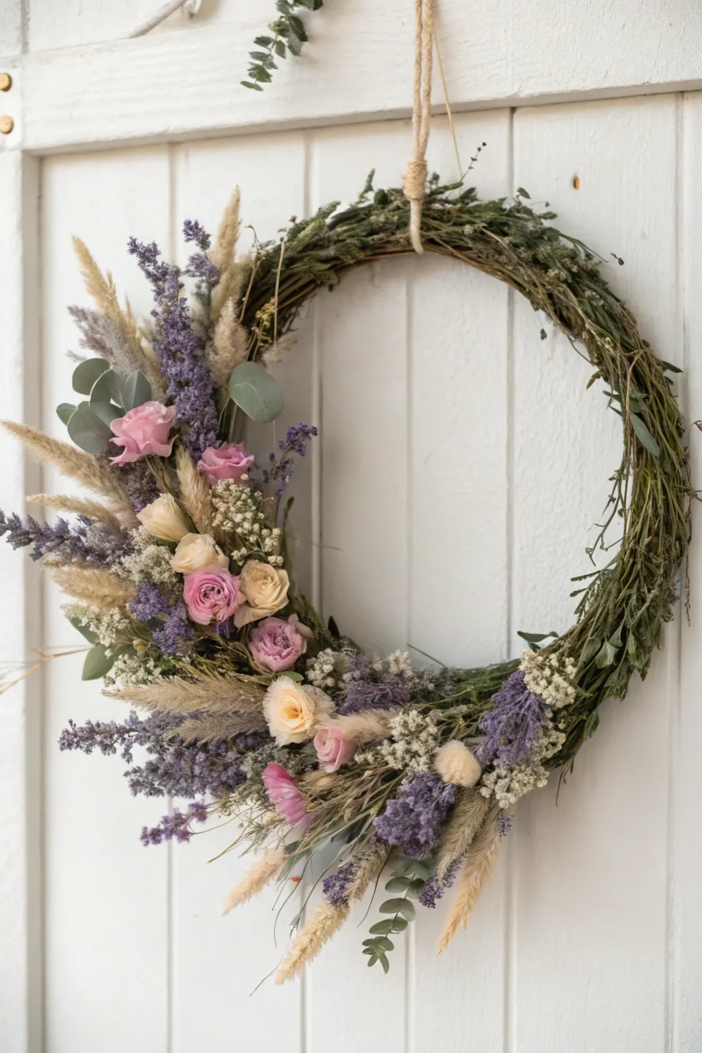 Embrace rustic elegance with a handcrafted dried flower wreath, perfect for adding a touch of nature to your home decor.