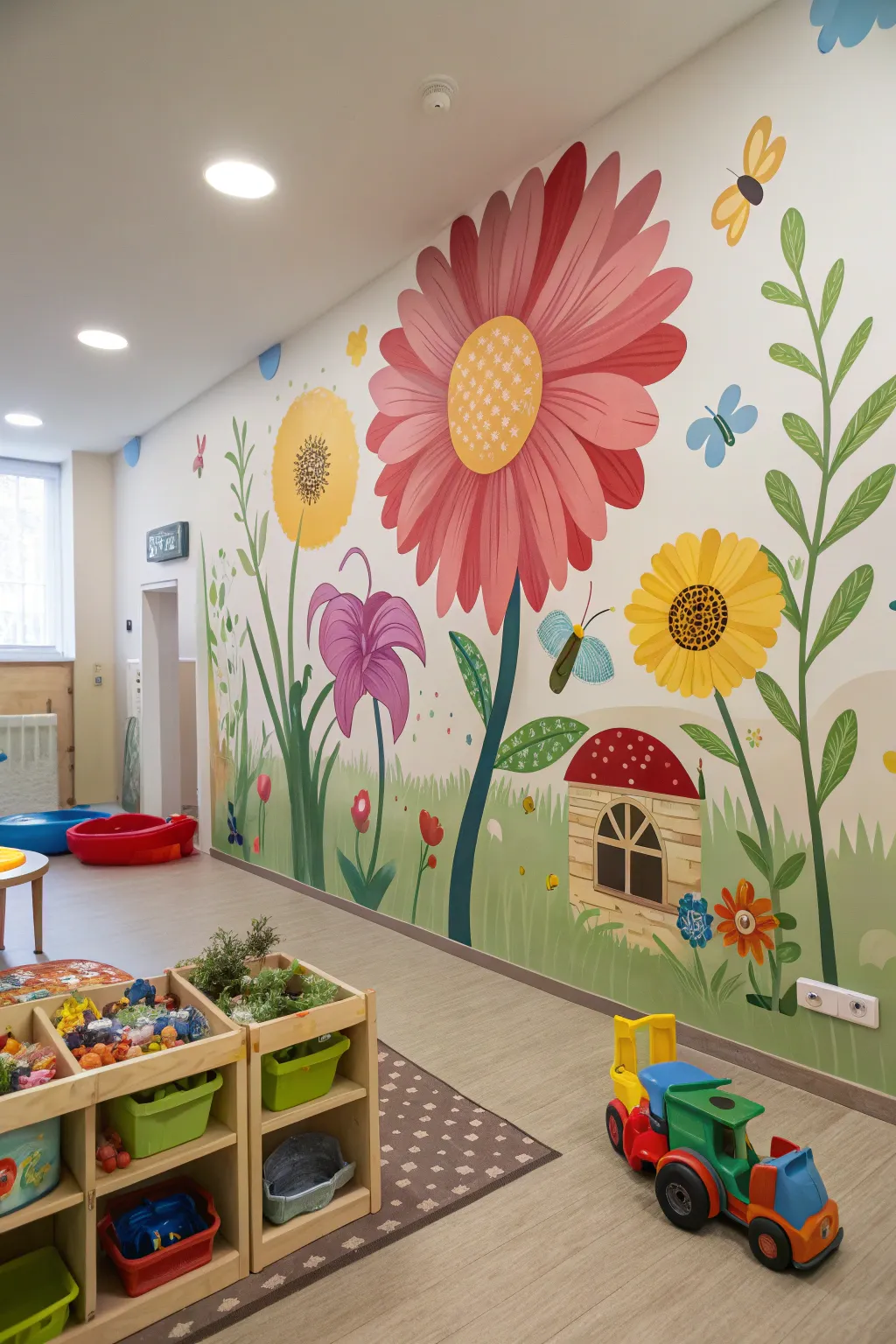 An enchanted garden mural adds a touch of magic to any child's space.