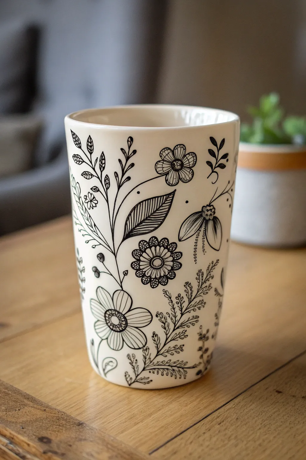 Embrace timeless elegance with this black and white floral tumbler, where minimalist design meets natural beauty.
