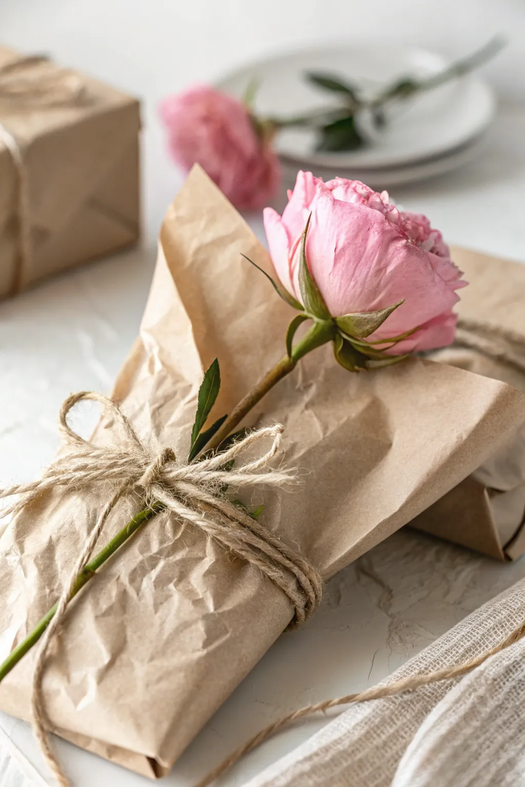 Embrace simplicity: a single flower elegantly wrapped to showcase natural beauty.