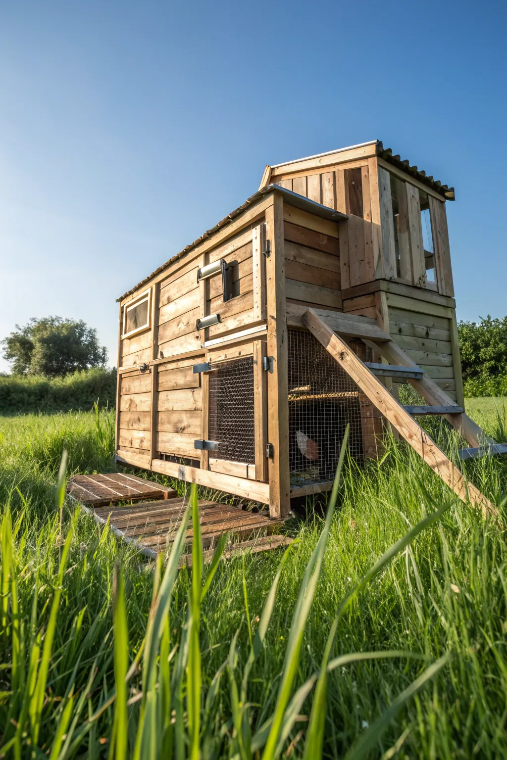Embrace sustainability with this striking pallet coop—where craftsmanship meets eco-friendly design.